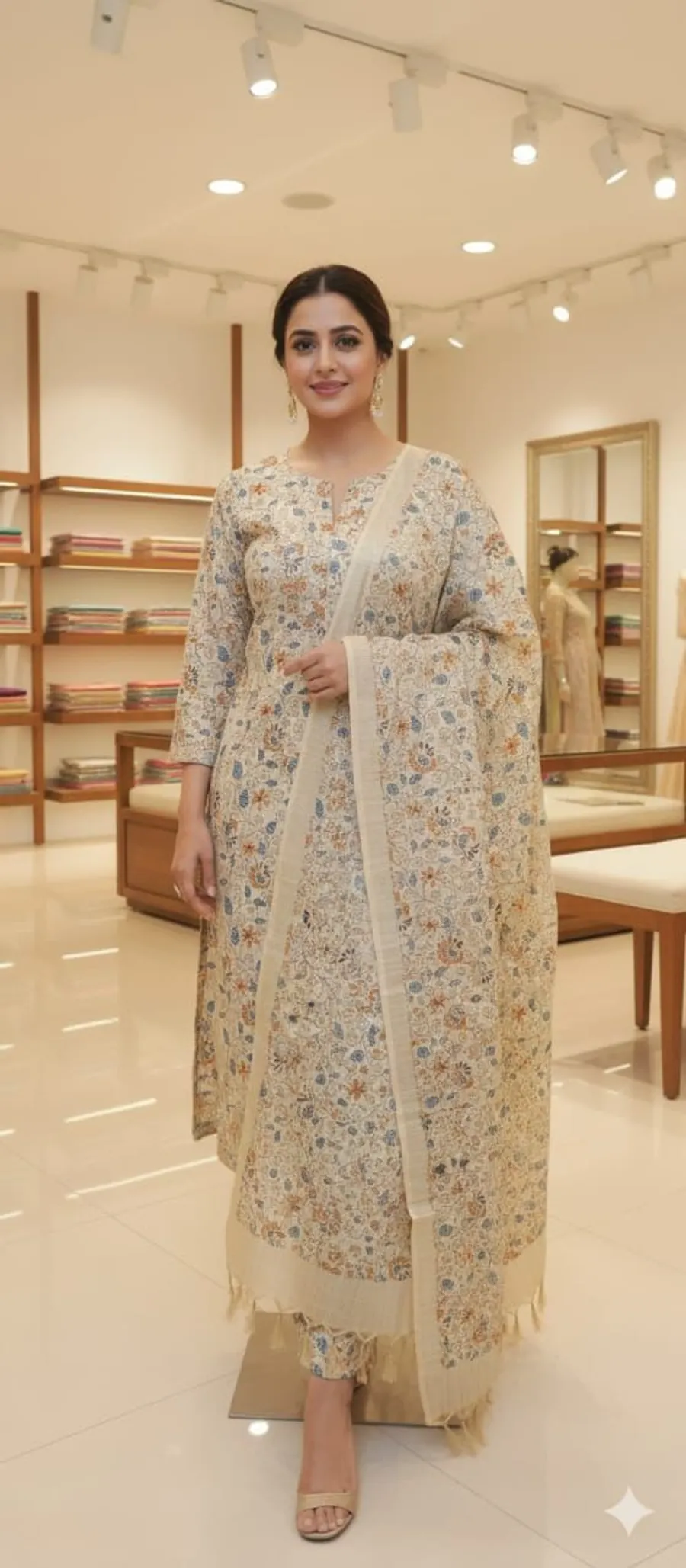 Soft Cotton Khadi Hand-Printed Full Suit Set – Elegant & Comfortable Ethnic Wear